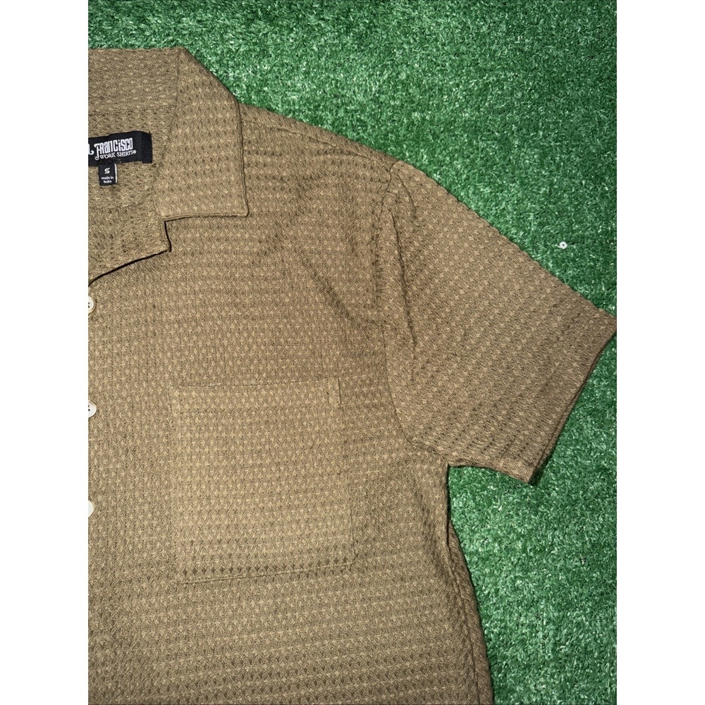 San Francisco Work Shirts Mens Small Olive Green Textured Waffle Knit Button Up - Picture 3 of 6